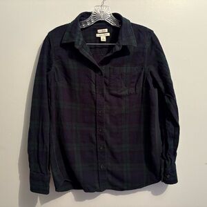 LLBean Women's Long Sleeve Plaid Slightly Fitted 100% Cotton Button Down Navy